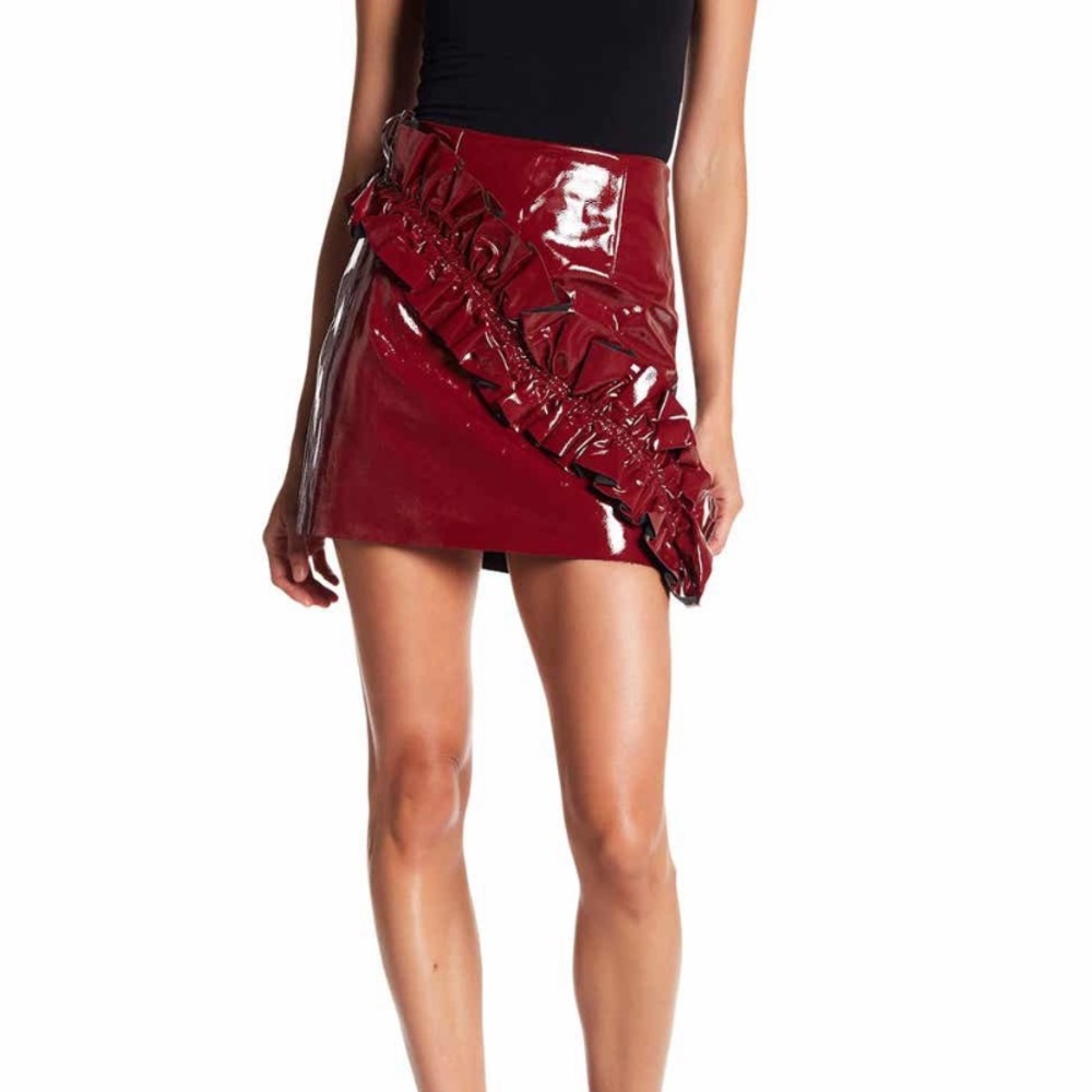 Alpha & Omega Patent Leather Ruffle Mini Skirt